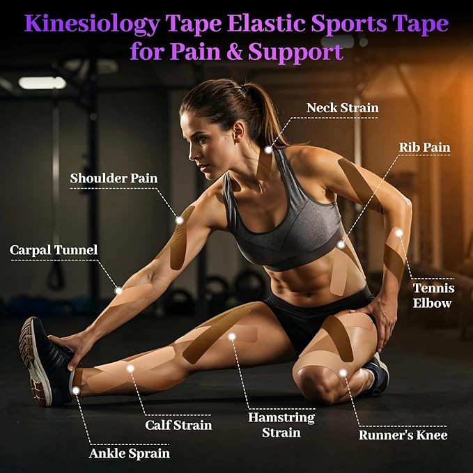 VityElk Kinesiology Tape Uncut 2In x 16.4ft - Elastic Sports Tape for Muscle & Joint Pain Relief, Waterproof Support, Athletic Recovery, Physical Therapy, Latex-Free Design (Beige 4 Roll)