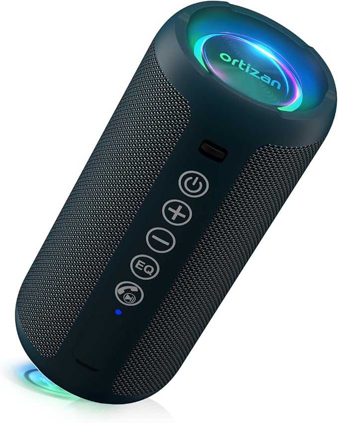 Ortizan Portable Bluetooth Speaker: IPX7 Waterproof, 24W Loud Sound, Deep Bass, Bluetooth 5.3, LED Lights, Wireless Stereo Pairing, 30H Playtime, for Home/Outdoor/Party/Beach, Birthday Gift (Blue)