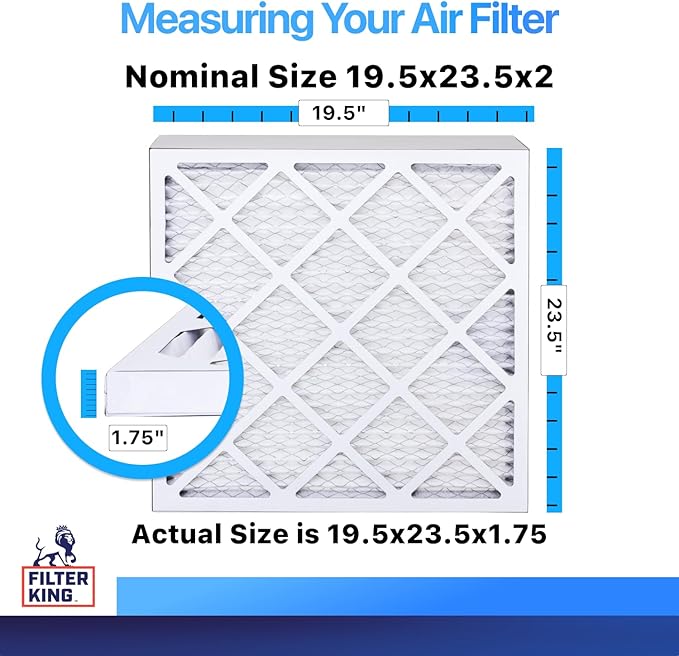Filter King 19.5x23.5x2 Air Filter | 5-PACK | MERV 8 HVAC Pleated A/C Furnace Filters | MADE IN USA | Actual Size: 19.5 x 23.5 x 1.75"