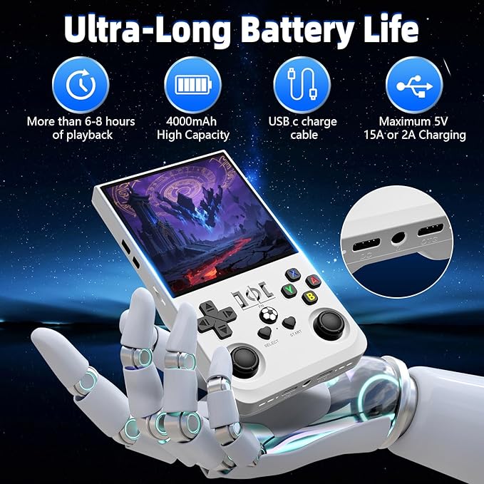 R36MAX Retro Handheld Game Console, 4.0 Inch IPS Screen Retro Gaming Console,Linux System, 4000mAh Battery Portable Pocket Mini Arcade, Built-in 128G,Pearl White