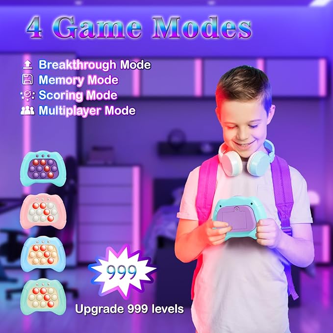 Fast Push Machine Light Up Fidget Toys for Kids Adults, Handheld Game for Kids 3-12, Quick Push Bubble Stress Toy, Sensory Toys Travel Games, Xmas Birthday Gifts for Boys Girls (Blue - Purple)