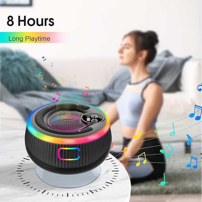 Bluetooth Speaker, HD Stereo Sound Shower Speaker, IPX7 Waterproof, Digital Display Portable Speaker with Suction Cup, LED Light, Small Wireless Speakers for Outdoor Party Beach Bathroom, Blue
