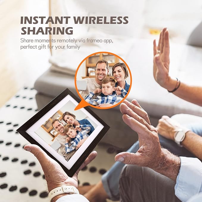 Frameo Digital Picture Frame WiFi 10.1inches Digital Photo Frame, Electronic Photo Frame Load from Phone, 1280x800 IPS Touch Screen HD Display, Auto-Rotate, Share Photos/Video-Great Gift(Brown Wood)