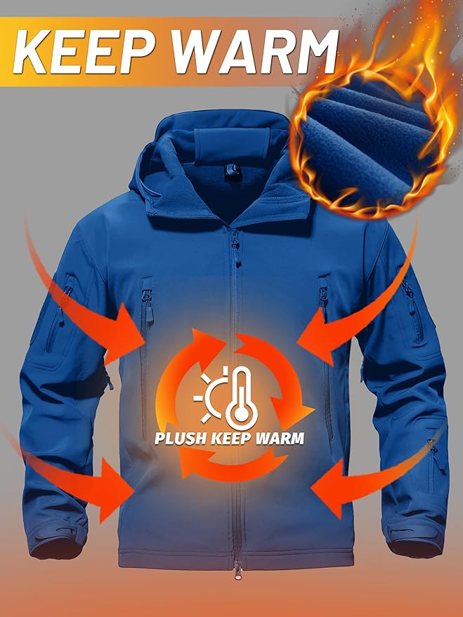 TACVASEN Men's Special Ops Military Tactical Soft Shell Winter Warm Fleece Lined Jacket Rain Hood Coat Hiking Snowboard