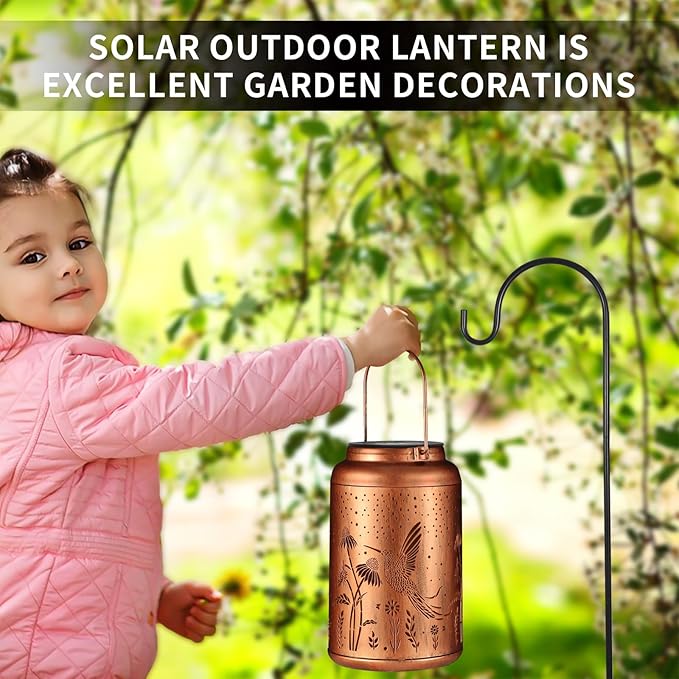 2 Pack Solar Lanterns Outdoor Waterproof, Hummingbird Garden Decor Gifts for Women Mom Grandma Hanging Solar Lights Metal Decoration Outside for Yard, Patio(Dandelions)