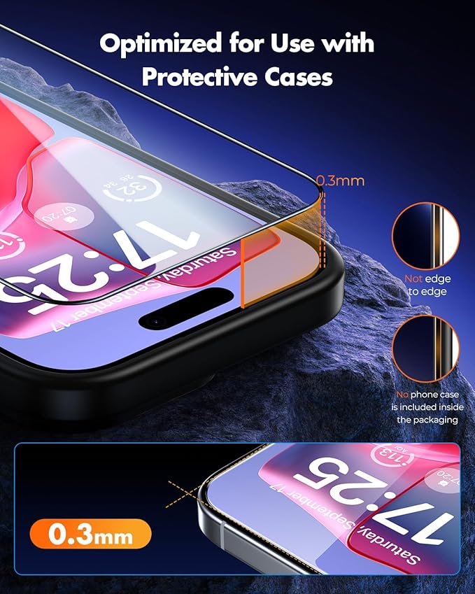 UNBREAKcable iPhone 15 Pro Max Screen Protector [3-Pack], Tempered Glass with Auto-Align Tech for Easy Install, 9H+ Hardness, Anti-Fingerprint, Ultra-Clear, Full-Coverage Protection, 6.7-Inch