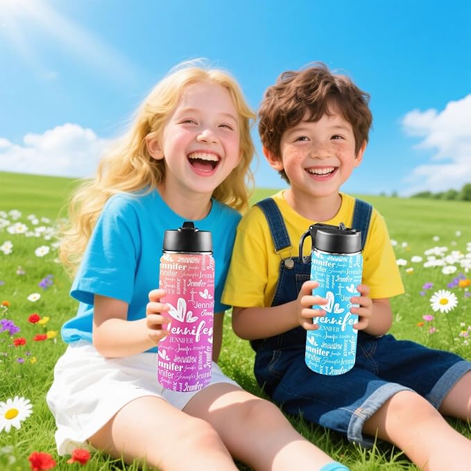 VIPOPSA Custom Girls Insulated Water Bottle,Kids School Customized Water Bottles With Straw Lid Gifts For Girls Boys 18oz