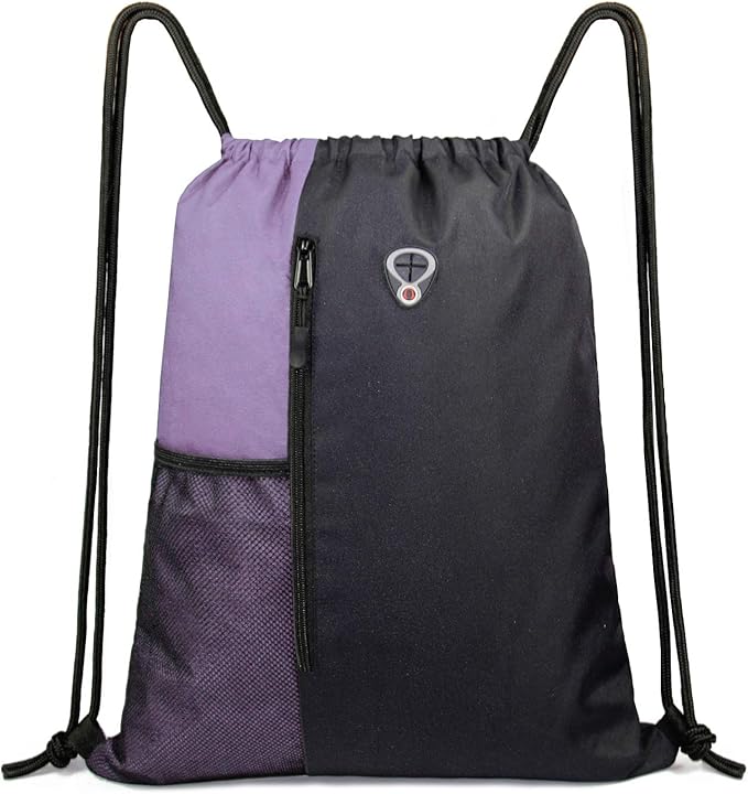 BeeGreen Lilac Drawstring Backpack Sports Gym String Backpack For Women Men Large Size Cinch Sack Workout Bag with Zipper and Water Bottle Mesh Pockets