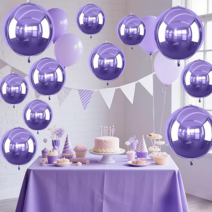 12Pcs Light Purple Round Foil Balloons, 22" 15" 10" 4D Helium Sphere Mylar Balloon, Metallic Purple Foil Balloon for Birthday Graduation Wedding Anniversary New Year Eve Disco Prom Party Decorations
