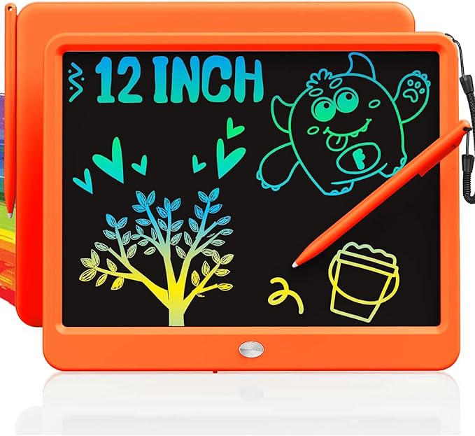 TEKFUN LCD Writing Tablet Doodle Board, 12inch Colorful Drawing Tablet Writing Pad, Kids Travel Essentials, Toddler Toys 5 6 7 8 Year Old Girls Boys (Orange)