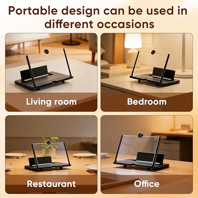 Mobile Phone Magnifier Screen,2026 New 3D HD Magnifier Projector Screen Enlarger for Movies,Videos,Gaming and Travel,Foldable Phone Stand with Screen Amplifier,Supports All Smartphones (Black, 12inch)