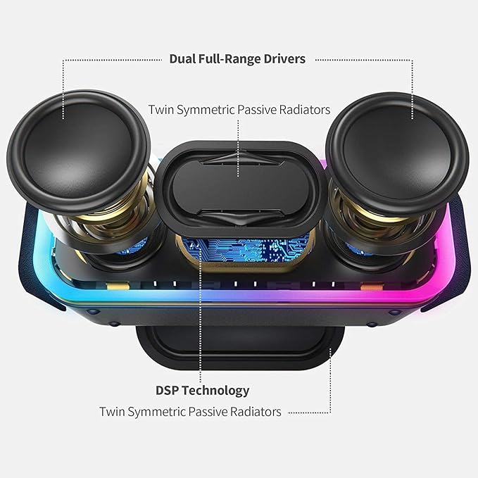 DOSS SoundBox Pro+ Bluetooth Speaker, Immersive 24W Stereo Sound with Booming Bass, IPX6 Waterproof, 15H Playtime, Mixed Colors Lights, Wireless for Backyard, Hiking, Garage, Party-Green