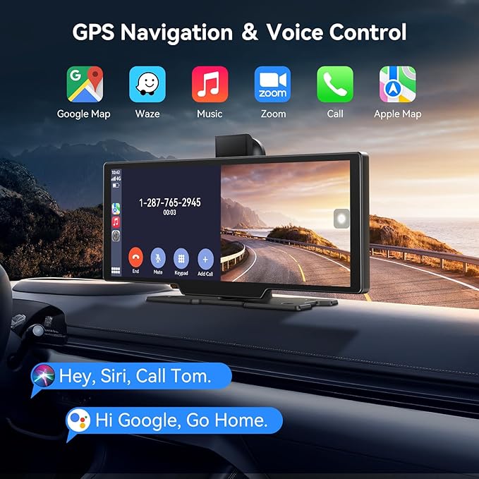 Wireless Carplay Screen for Car, Portable Apple CarPlay Screen Touchscreen Car Play with 4K Dash Cam,1080P Backup Camera,Carplay&Android Auto,Loop Recording,GPS Navigation,Bluetooth (9inch)