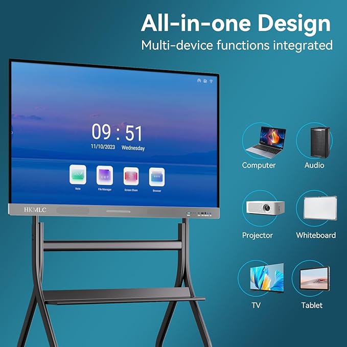 HKMLC Smart Board, Essential 55 Inch All-in-One Interactive Whiteboard with 4K UHD Touch Screen Flat Panel, Digital Electronic Whiteboard for Classroom and Business (Wall Mount Included)