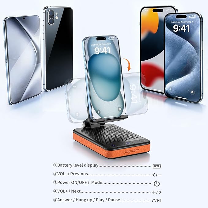 Gifts for Men and Women, Slim 5000mAh Charging Stand Phone Stand with Bluetooth Speaker Foldable Phone Holder Festival Gift for Husband,Wife,Dad,Mom,Teens