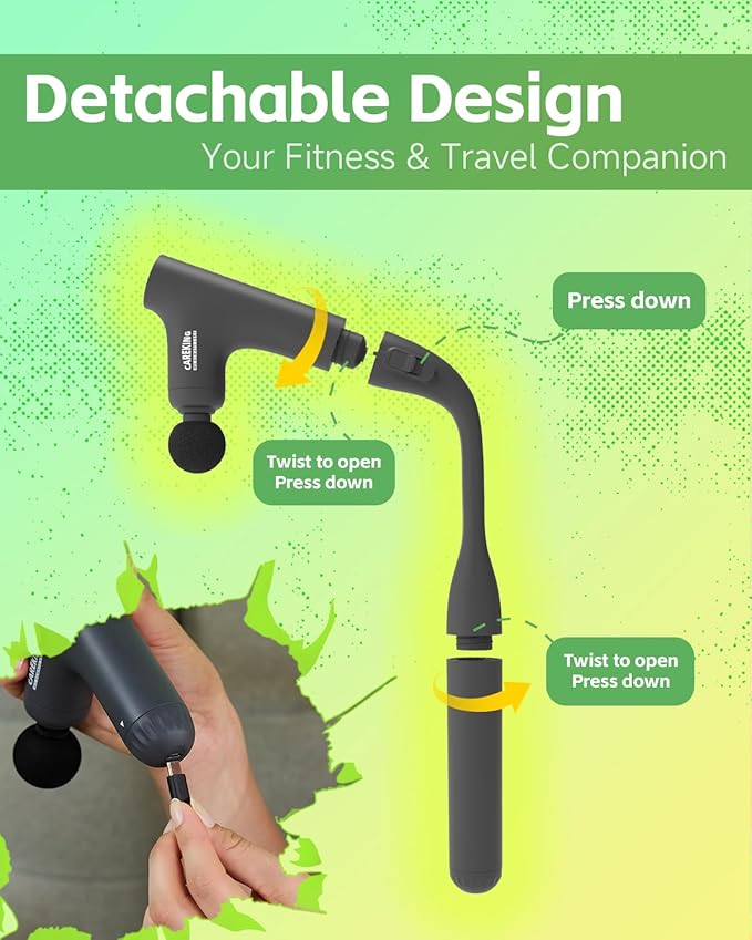 Convertible 3-in-1 Massage Gun Deep Tissue with Extended Handle, Back Pain Relief Percussion Muscle Massager for Neck Shoulder Men Women