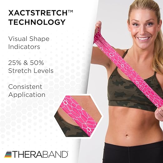 THERABAND Kinesiology Tape, Pink/White, 1 Roll, with XactStretch Indicators, Long-Lasting Athletic Tape for Shoulder, Back & Knee, Latex-Free & Water Resistant for Men and Women, Pre-Cut