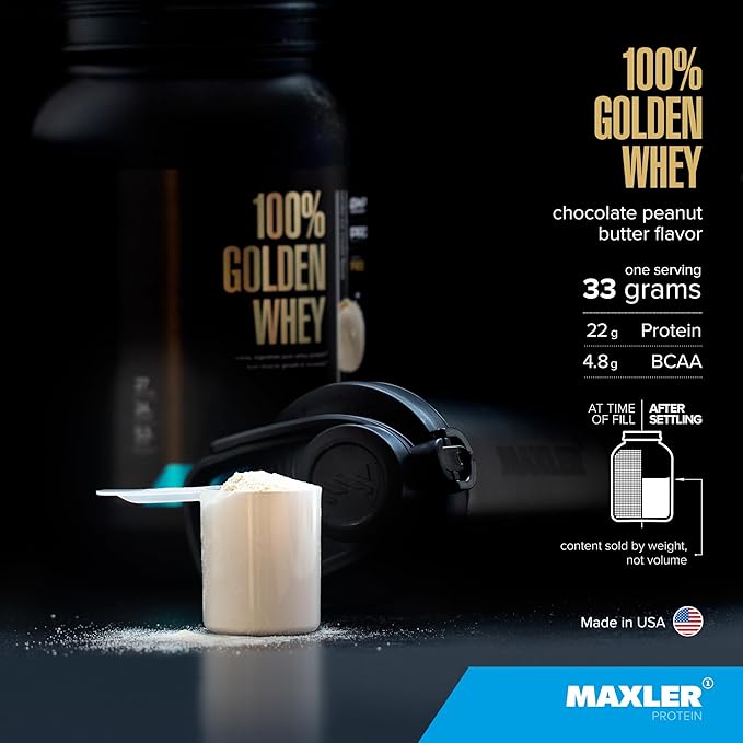 Maxler 100% Golden Whey Protein - 22g of Protein per Serving - Whey Protein Powder for Pre Post Workout - Fast-Absorbing Whey Concentrate, Isolate & Hydrolysate Blend - Chocolate Peanut Butter 5 lb