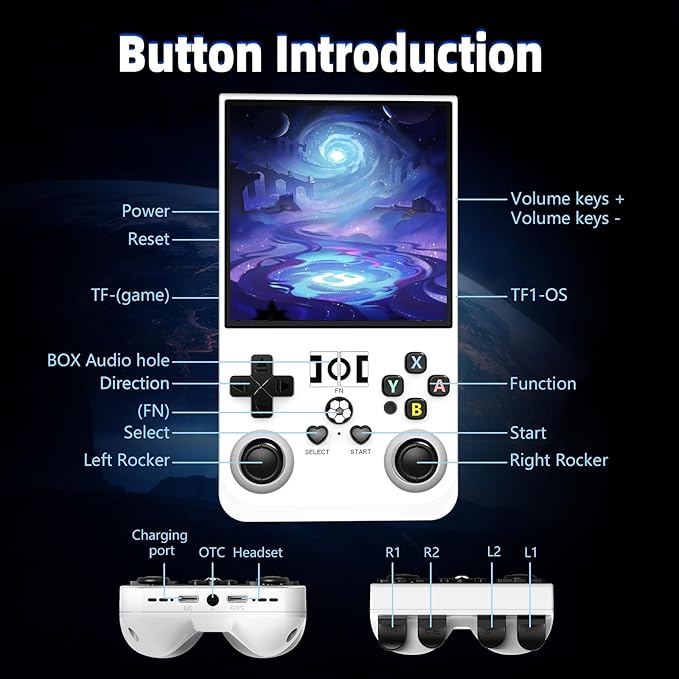 R36MAX Retro Gaming Console, Retro Handheld Games Console with 64GB TF Card, Portable Hand Held Open Source Linux System, 4.0 inch IPS HD Screen Video Game Consoles, 4000mAh Battery (Light White)