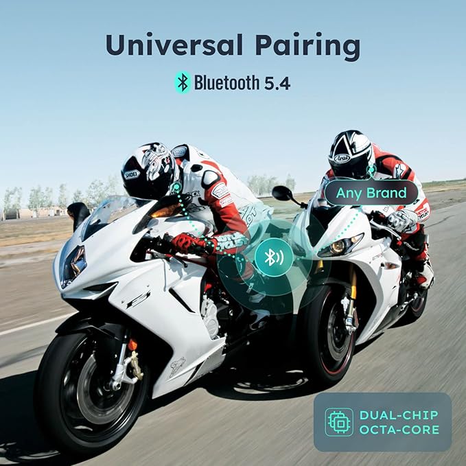 S1 Motorcycle Bluetooth Headset with Smart Voice Control, Mesh Helmet Communication Systems, Noise Cancellation/Waterproof/FM Radio/FOTA Update, 8 Riders Intercom Fit for Snowmobile/Ski, 2 Pack