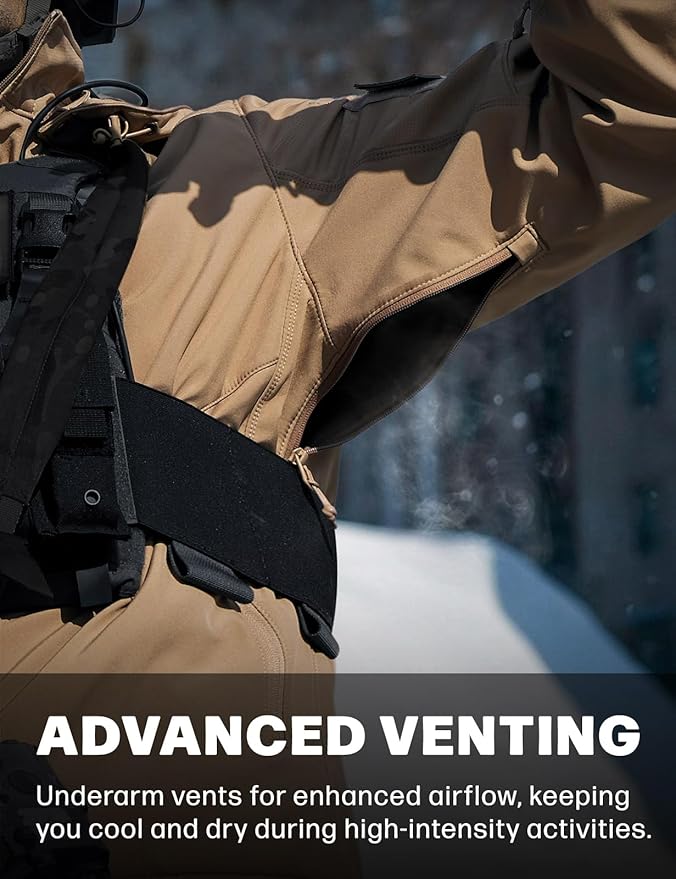 CQR Men's Tactical Softshell Jacket, Winter Warm Fleece Lined Coat, Water Resistant Outdoor Hunting Hiking Rain Windbreaker