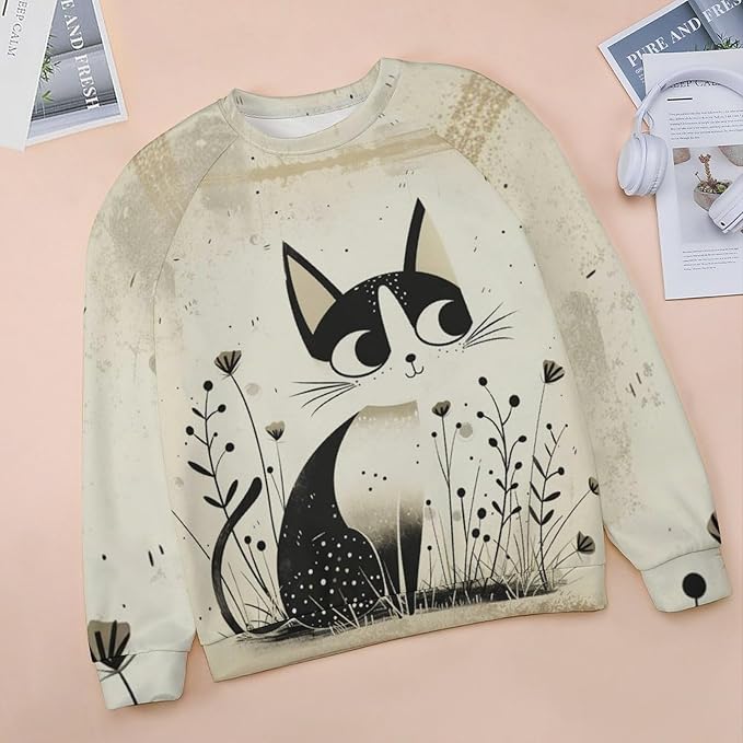 Long Sleeve Shirts for Women Cat Printed Fall Winter Dressy Holiday Casual Fashion Crewneck Tunic Tee Shirts