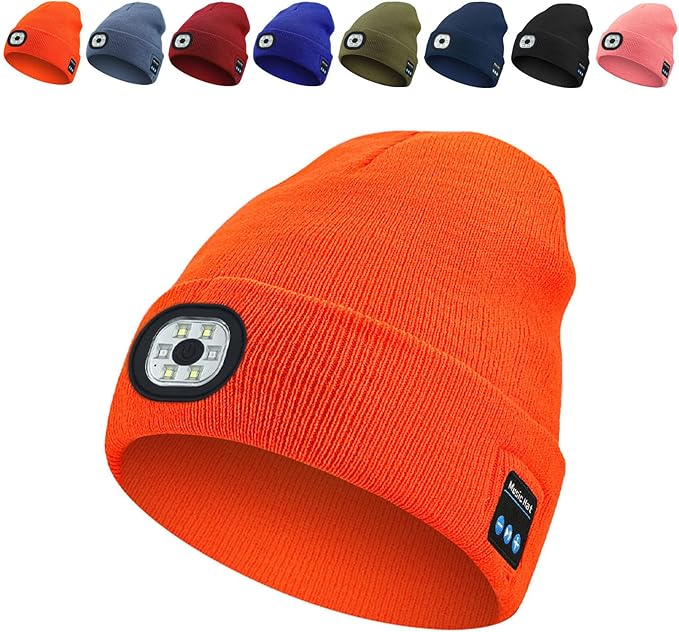 Bluetooth Beanie with LED Light & Removable Speakers, USB Rechargeable Bluetooth Beanie Hat with Light,for Men Husband Teen