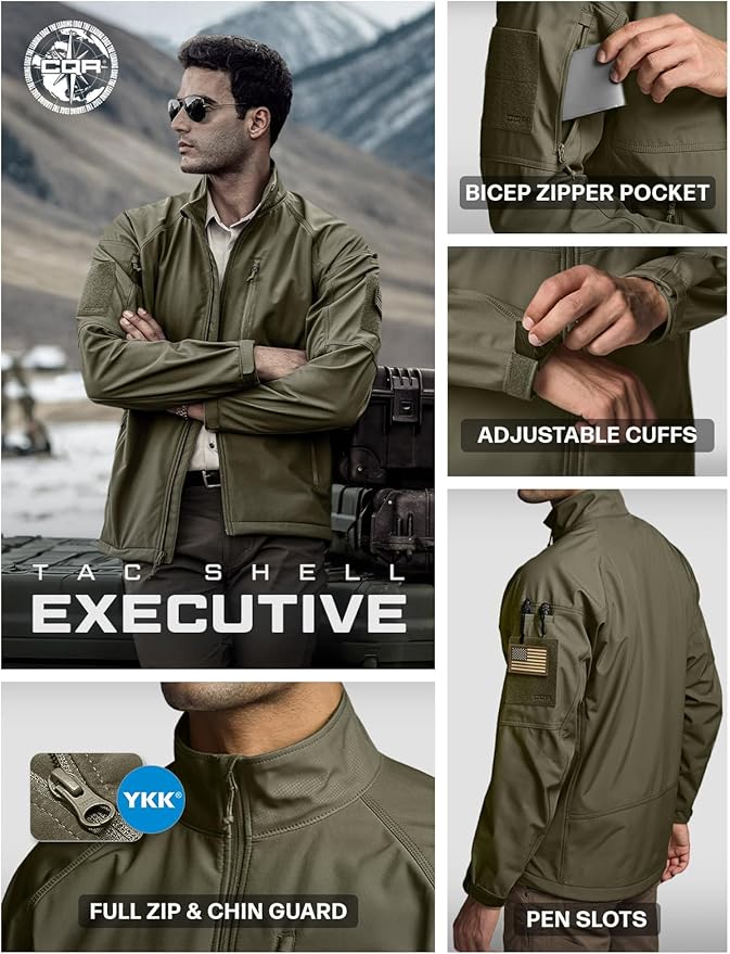 CQR Men's Tactical Softshell Jacket, Winter Warm Fleece Lined Coat, Water Resistant Outdoor Hunting Hiking Rain Windbreaker