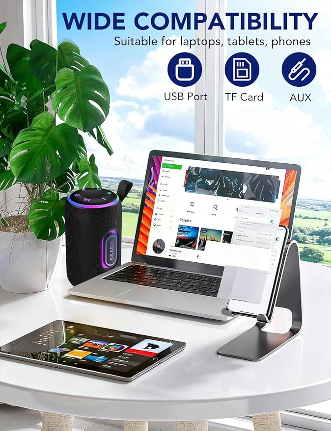 Portable Bluetooth Speaker, Bluetooth 5.4 Speaker, 30W Dual Speaker, 2.0 Channel, Deep Bass, 30H Playtime, Colorful RGB Lights, IPX7 Waterproof, TWS pairing for Outdoor/Home/Party/Travel, Gift Ideas