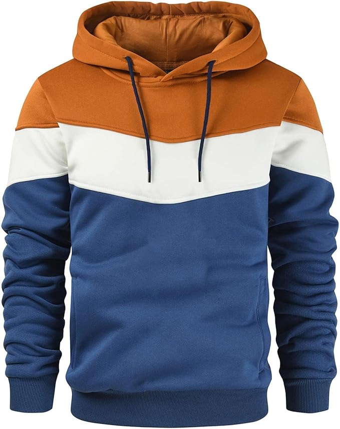 Gesean Men's Novelty Color Block Pullover Fleece Hoodie Long Sleeve Casual Sweatshirt with Pocket