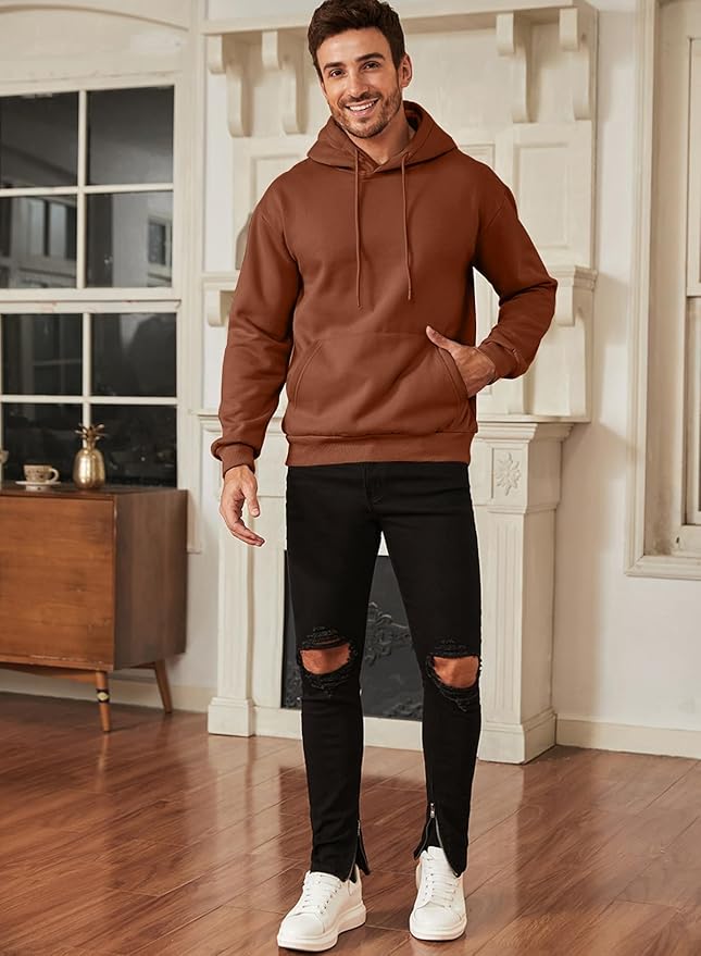 JMIERR Mens Casual Cotton Hooded Collar Drawstring Hoodies Pullover Sweatshirts Casual Long Sleeve Shirts