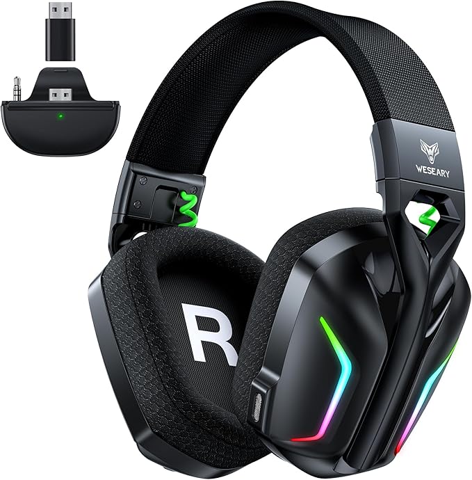 Wireless Gaming Headset for Xbox Series X|S, Xbox One, PS5, PS4, PC, Mac, Switch, 2.4GHz + Bluetooth Over-Ear Gaming Headphones with ENC Mic, 3D Stereo, Dynamic LED Lights, 50mm Drivers, 50H