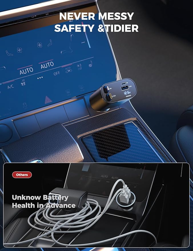 【Upgraded】 SUPERONE Retractable Car Charger 4 in 1, Fast Car Phone Charger with Cord 2.6ft, USB C and Apple Car Adapter, Compatible with iPhone 17 16 15/15 Pro Max/14/13/12/11, Galaxy, Pixel