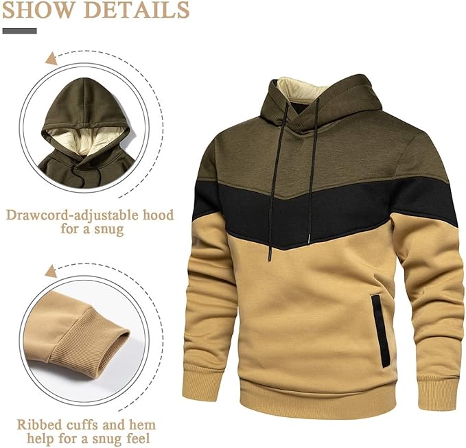 Gesean Men's Novelty Color Block Pullover Fleece Hoodie Long Sleeve Casual Sweatshirt with Pocket