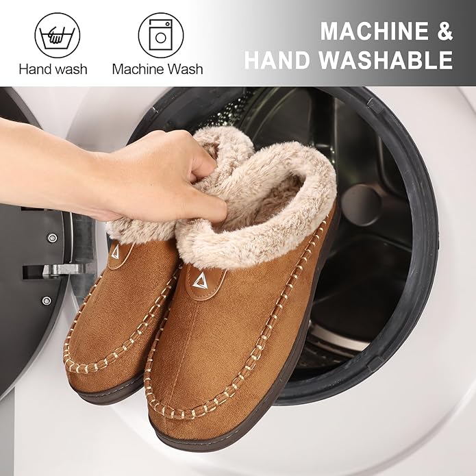 ATHMILE Mens Slippers Warm Moccasin Memory Foam House Shoes Indoor Outdoor Fuzzy Plush Lined Slippers for Home Bedroom
