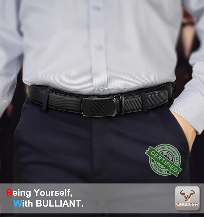 BULLIANT Men's Ratchet Belt 2 Pack-Click Leather Belt Adjustable for Men Gift 1 3/8-Cut for Perfect Fit
