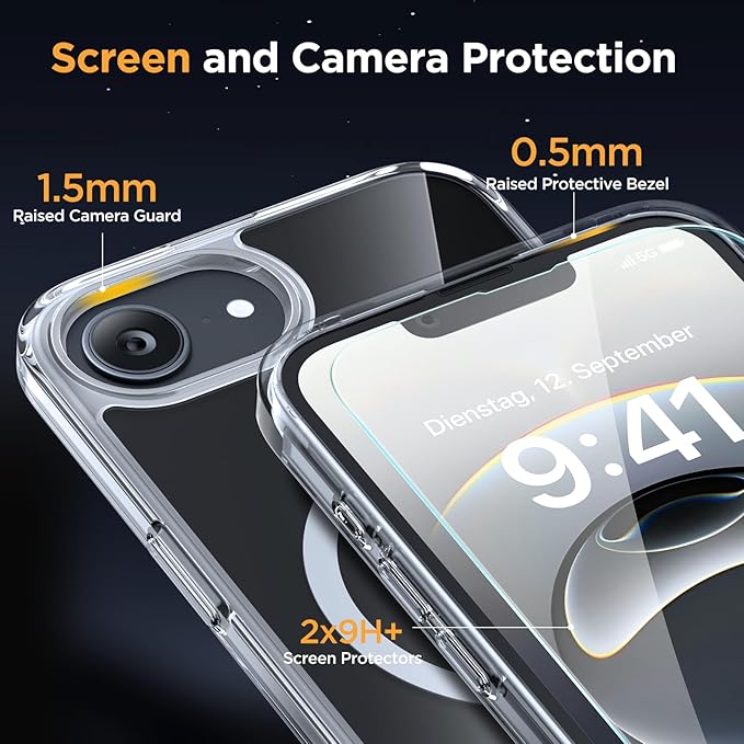 Miracase for iPhone 16e Case for MagSafe [with 2×9H+ Screen Protectors] TOP Military-Grade Protection Shockproof Scratch-Resistant with Velvet Touch for iPhone 16e Phone Case 6.1" Clear