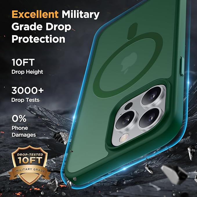 Miracase Magnetic Series Designed for iPhone 13 Pro Case [Compatible with MagSafe] [with 2X Screen Protectors] Anti-Fingerprint, Magnetic Phone Case for iPhone 13 Pro 6.1 inch - Dark Green