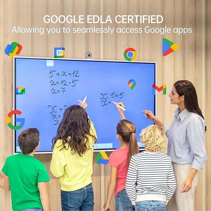 JAV 65" Smart Board with Mobile Stand, Google EDLA Certified, 4K UHD 16+256GB Interactive Whiteboard Touch Screen