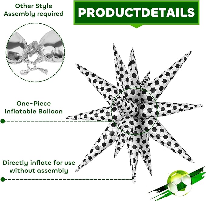 6PCS Soccer Star Balloons, 22 Inch Large Black and White Star Foil Balloons for Football Themed Birthday Wedding Sport Party Backdrops Decorations