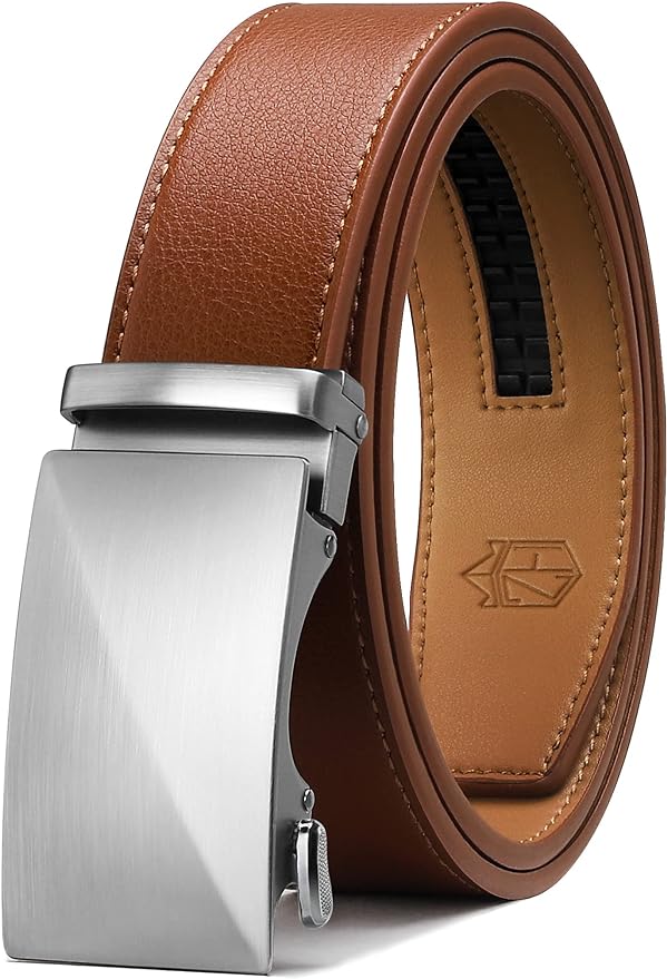 Zitahli Belt Men, Ratchet Belt Dress with 1 3/8" Premium Leather,Slide Belt with Easier Adjustable Automatic Buckle