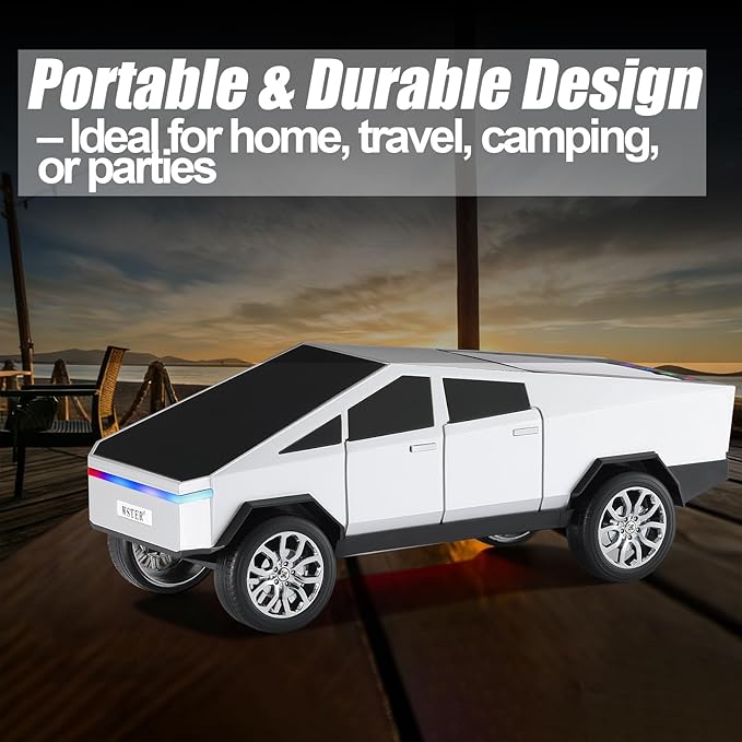 Portable Car Model Bluetooth Speaker with HD Stereo Sound, TWS Dual Pairing, LED Display, Truck-Style Wireless Speaker for Home, Office, Gaming & Collectible Display (Silver)