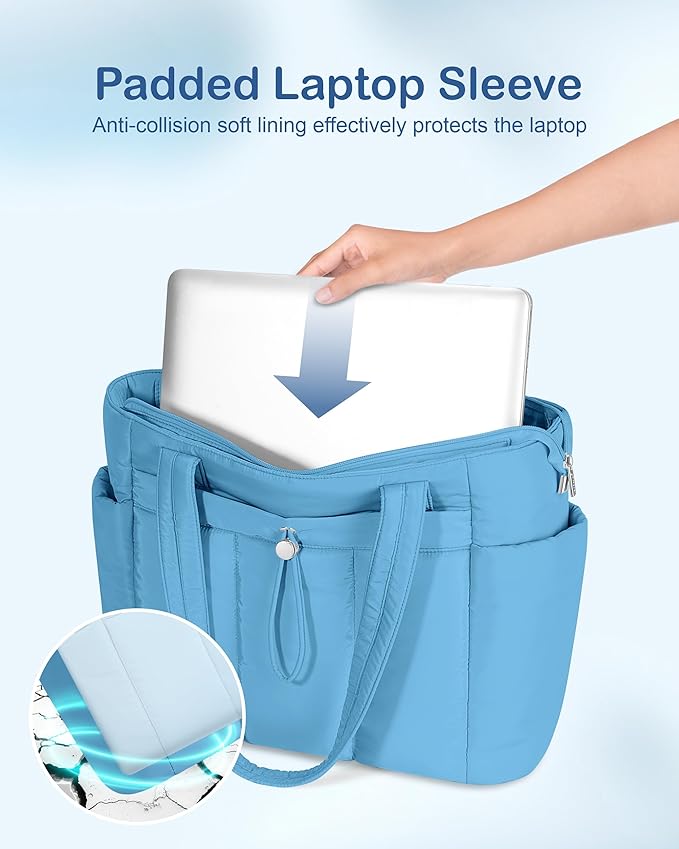 TOPDesign Puffy Tote Bag for Women with Cup Holder & Laptop Compartment & Cosmetic Bag & Trolley Sleeve for Work, Travel