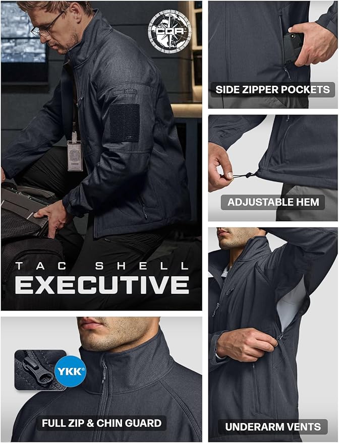 CQR Men's Tactical Softshell Jacket, Winter Warm Fleece Lined Coat, Water Resistant Outdoor Hunting Hiking Rain Windbreaker