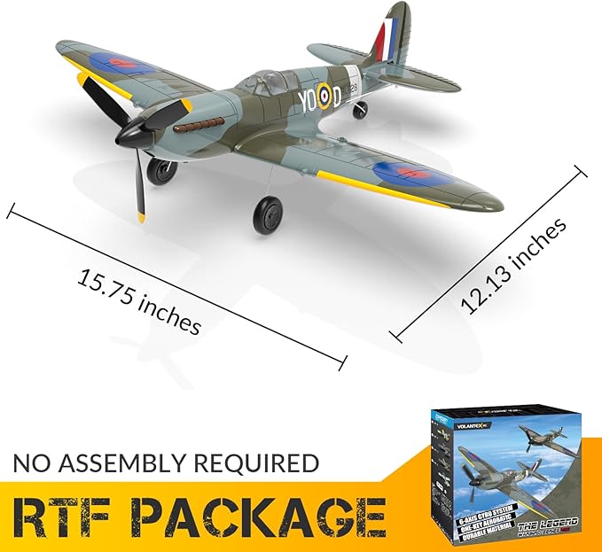 volantexrc RC Plane, 4 Channel Remote Control Airplane Fighter Spitfire RTF with Aileron, Gyro, Aerobatics & 3 Modes Easy to Fly, Hobby Radio Controlled Aircraft for Beginners & Adults (Blue)
