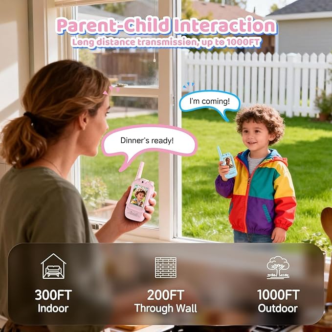 Video Walkie Talkies with for Kids Ages 3-12 – Rechargeable USB Two-Way Radios with Camera, 2 Packs Handheld Intercom for Indoor Outdoor Family Games, Camping, Hiking & Birthday Gifts (Pink & Pink)