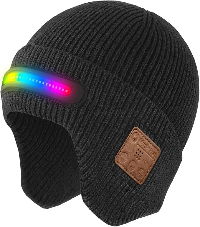Bluetooth Beanie with Light, LED Beanie with Built-in Speaker and Microphone, Gifts for Men Women