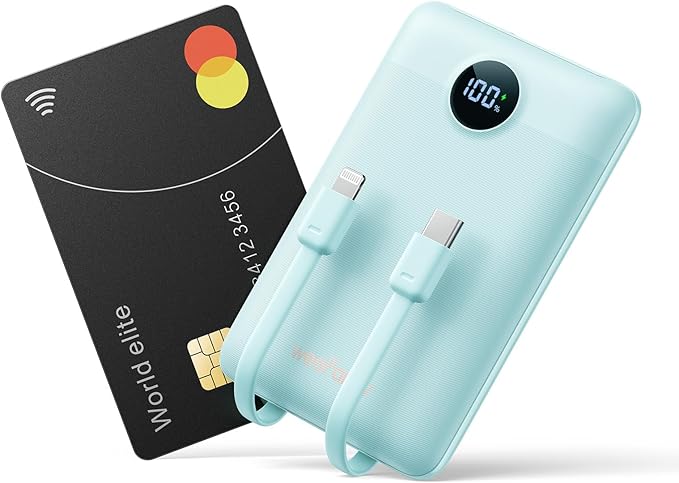 Mini Portable Charger with Built-in Cables 22.5W Fast Charging Power Bank USB-C Small Battery Pack 10000mAh Travel Essential Slim Battery for iPhone 17/16/15/14, Samsung 25/24, and More