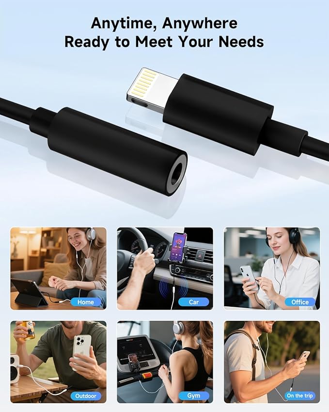 Apple MFi Certified 5 Pack Lightning to 3.5 mm Headphone Jack Adapter for iPhone, iPhone Aux Adapter Converter Dongle Audio Cable Compatible with iPhone 14 13 12 11 X XS 8 7 Black