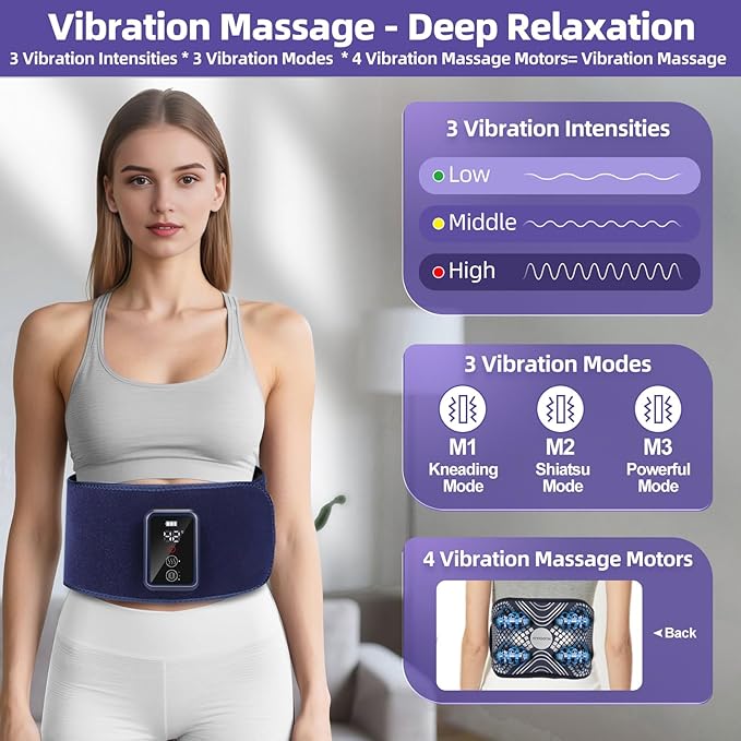 Back Massager Belt Cordless, FSA-HSA Eligible Upgraded Red Light Heating Pad for Low Back, 3 Vibration Electric Massager, 5 Heat, Valentine's Gifts for Men, Women Lover, Boyfriend Girlfriend